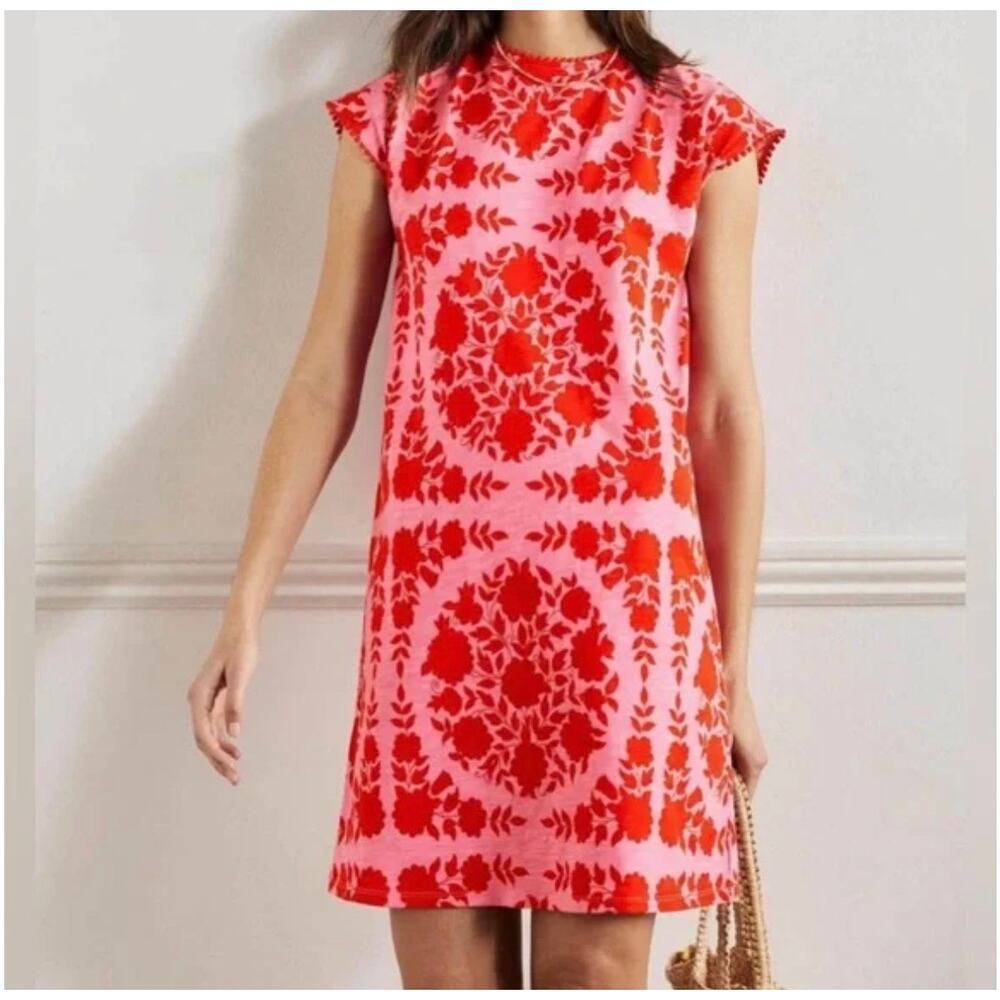 Boden Pink and Red Floral Shift Dress